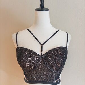 Victoria’s Secret Strappy Lace Bustier Bra – Black – Size 36D